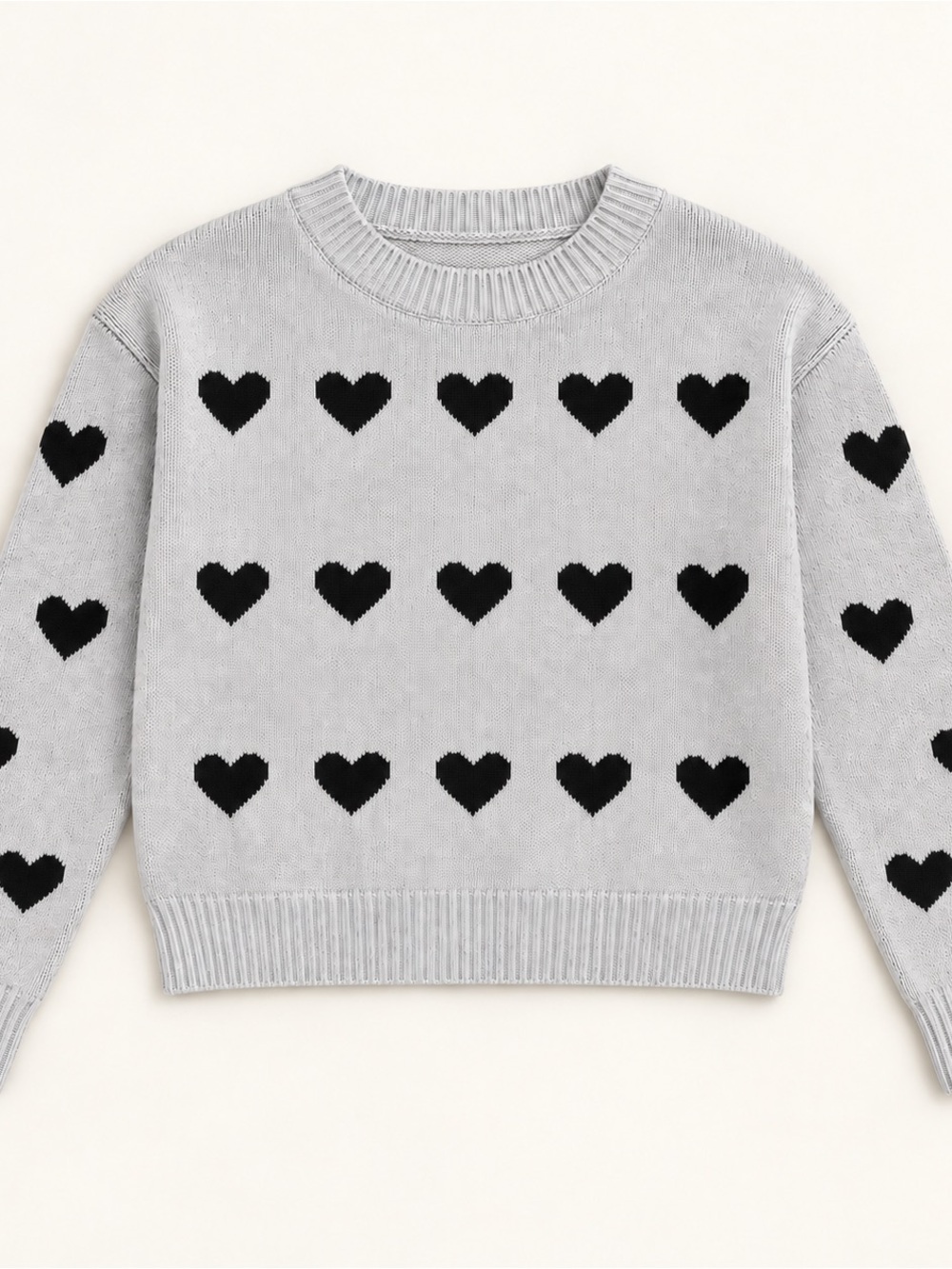 abercrombie kids Gray Crewneck Sweater with Black Heart Pattern
